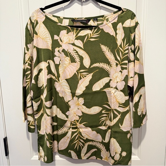 Colleen Lopez Silky Soft Green Floral Women's Blouse - Picture 1 of 6